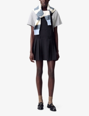 Claudie Pierlot Womens Navy Pinafore Pleated Wool-blend Mini Dress In Black