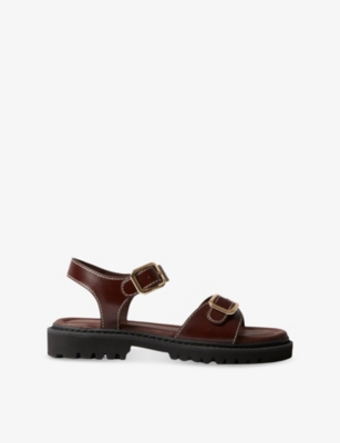 CLAUDIE PIERLOT: Double-Buckle Flat Leather Sandals