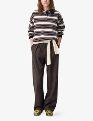 CLAUDIE PIERLOT: Striped Frill-Collar Knitted Jumper