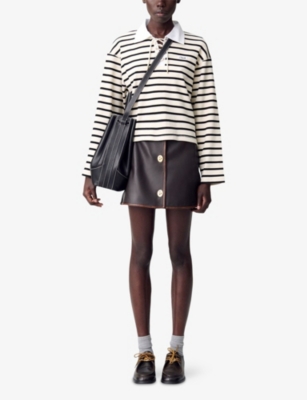 Claudie Pierlot Womens Dual-color Striped Lace-up Cotton-jersey Top In White