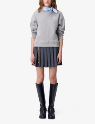 CLAUDIE PIERLOT: Scarf-Collar Brand-Embroidered Cotton-Blend Sweatshirt