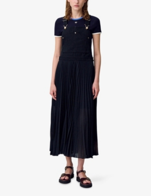 Claudie Pierlot Womens Black Pleated-skirt Woven Dungaree Dress In Black
