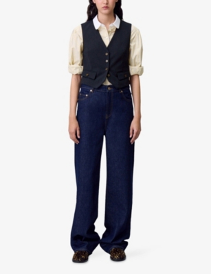 Claudie Pierlot Womens Navy Tailored V-neck Wool-blend Waistcoat In Black