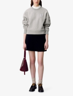 Claudie Pierlot Womens Mottled Grey Branded Victorian-collar Cotton-blend Sweatshirt In Gray