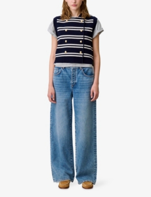 Claudie Pierlot Womens Dual-color Sleeveless Striped Wool And Cashmere-blend Cardigan In Multi