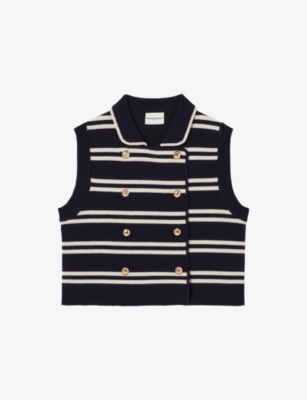 Claudie Pierlot Womens Dual-color Sleeveless Striped Wool And Cashmere-blend Cardigan In Multi