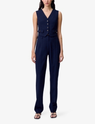 Claudie Pierlot Womens Navy Slim-leg High-rise Woven Trousers In Blue