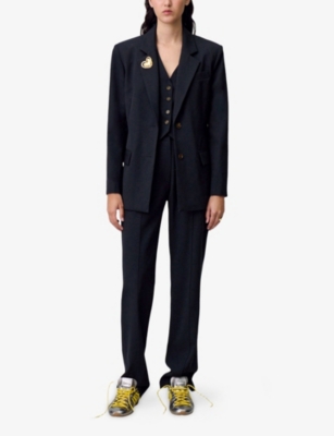 Claudie Pierlot Womens Navy Notch-lapel Single-breasted Woven Blazer In Blue
