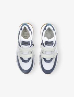 BRUNELLO CUCINELLI: Kids' Double-Strap Suede And Leather Trainers