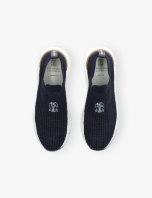 Brunello Cucinelli Knitted Slip-on Sneakers In Blue