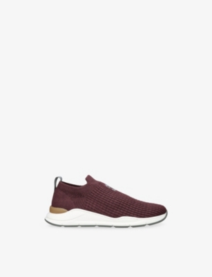 Brunello Cucinelli Cotton Knitted Slip-on Sneakers In Burgundy