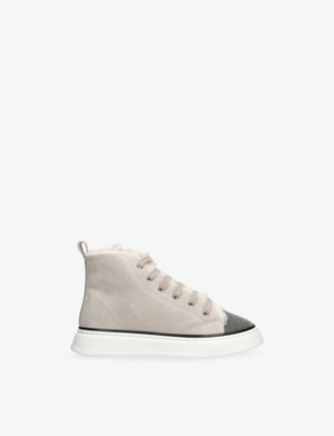 Brunello Cucinelli Taupe Kids' Shearling-lined Suede High-top Trainers Eur 36 /3.5 Uk In Brown