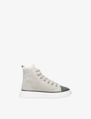 Brunello Cucinelli Taupe Kids' Shearling-lined Suede High-top Trainers Eur 36 /3.5 Uk In Brown