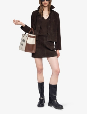 Zadig & Voltaire Womens Dark Chocolate Jamie Patch-pocket Suede Mini Skirt In Brown