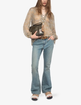 Zadig & Voltaire Womens Cloud Tamela Metallic-stripe Chiffon Blouse In Brown