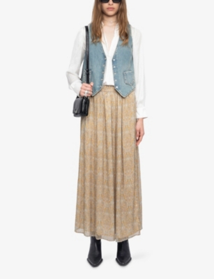 Zadig & Voltaire Womens Cloud Jady Metallic-stripe Chiffon Maxi Skirt In Brown