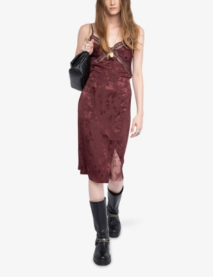 Zadig & Voltaire Womens Julen Horse-jacquard Silk Midi Skirt Burgundy In Burgundy