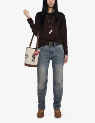 Zadig & Voltaire Womens Dark Chocolate Heart Patch Wool And Cashmere-blend Jumper In Brown