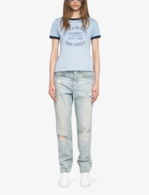 Zadig & Voltaire Womens Cloud Rhinestone-embellished Short-sleeve Cotton T-shirt Xs In Blue