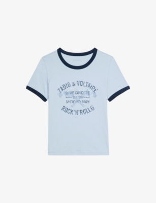 Zadig & Voltaire Womens Cloud Rhinestone-embellished Short-sleeve Cotton T-shirt Xs In Blue