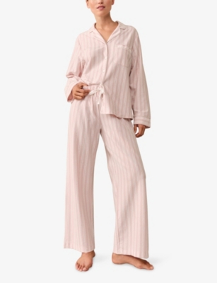 The White Company S Pinkstripe Striped Brushed Cotton-jersey Pyjamas