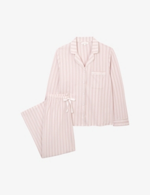 The White Company S Pinkstripe Striped Brushed Cotton-jersey Pyjamas