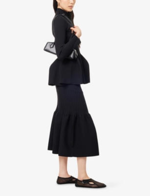 Cfcl Fcl Womens Black Fluted Mermaid Flared Knitted Midi Skirt In Black