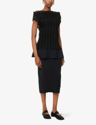 Cfcl Fcl Womens Black Pottery Layered Knitted Woven Midi Skirt In Black