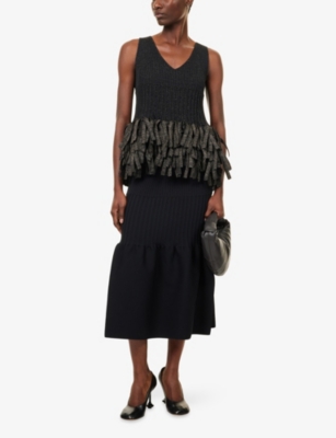 Cfcl Fcl Womens Black Gold Fluted Fringed Top In Black