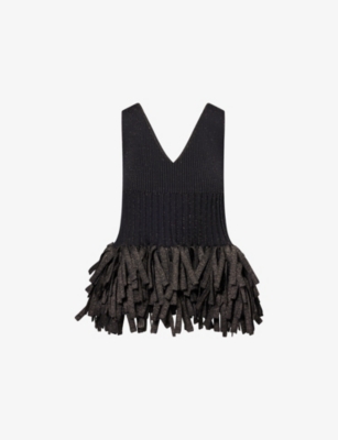 Cfcl Fcl Womens Black Gold Fluted Fringed Top In Black