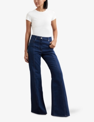 Reiss Womens Blue June Flared-leg Mid-rise Stretch-denim Jeans In Blue