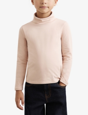 Reiss Rose Pink Cotton-jersey Roll-neck Top With Stretch In Pink