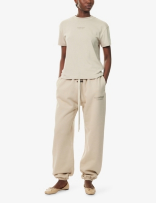 Essentials Womens Timber Embossed-branding Wide-leg Cotton-blend Jogging Bottoms In Brown