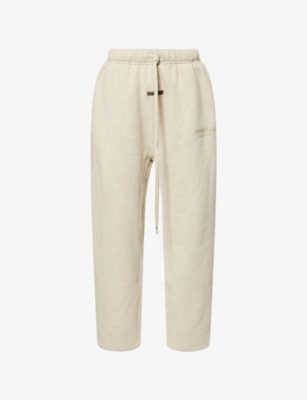 Essentials Womens Heather Stone Relaxed-fit Logo-patch Cotton-blend Jogging Bottoms In White