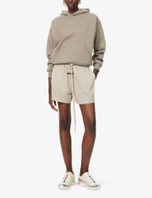 Essentials Womens Timber Relaxed-fit Logo-patch Cotton Shorts In Brown
