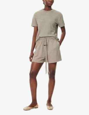 Essentials Womens Drawstring Brand-patch Cotton-jersey Shorts Homestead Heather In Brown
