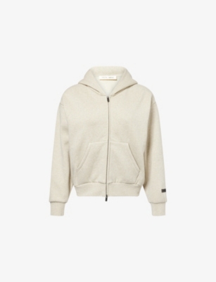 Essentials Womens Embossed-branding Classic-fit Cotton-blend Hoody Heather Stone In Gray