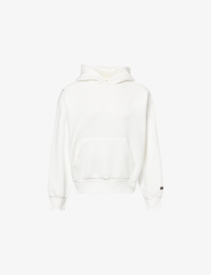 Essentials Womens Embossed-branding Classic-fit Cotton-blend Hoodie Cloud White