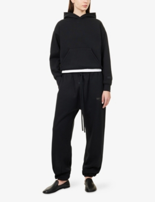 Essentials Womens Jet Black Drawstring Relaxed-fit Cotton-blend Jogging Bottoms Xs In Black