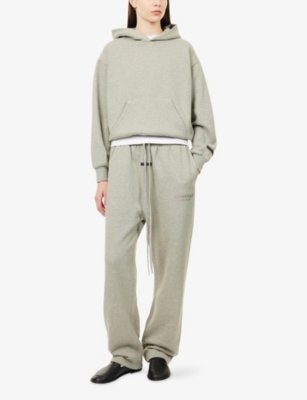 Essentials Womens Concrete Heather Drawstring Relaxed-fit Cotton-blend Jogging Bottoms Xs In Gray