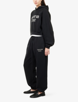 Essentials Womens Jet Black Drawstring Relaxed-fit Cotton-blend Jogging Bottoms Xs In Black