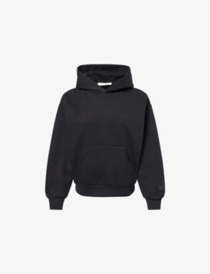 Essentials Womens Jet Black Embossed-branding Classic-fit Cotton-blend Hoody In Black