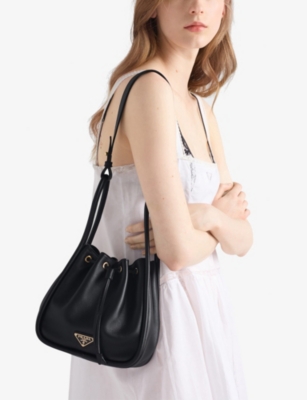 Prada Womens Black Darling Leather Mini Bucket Bag In Black