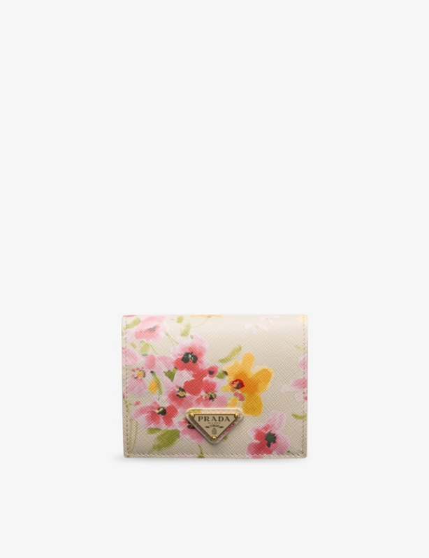 Floral-Print Leather Wallet