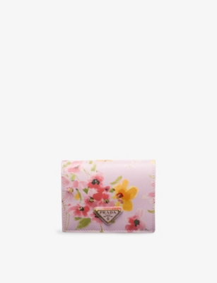 Prada Womens Pink Floral-print Leather Wallet In Pink