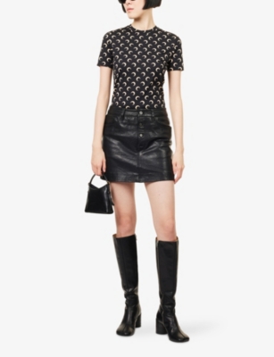 MARINE SERRE: Moon-Print Short-Sleeves Stretch-Woven Top