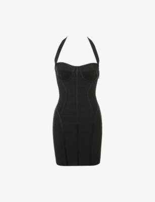 HOUSE OF CB: The Sculpt Halter-Neck Bandage Stretch-Woven Mini Dress