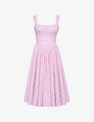 Womens House of CB Amara Floral-Print Lace-Embroidered Stretch-Cotton Midi Dress