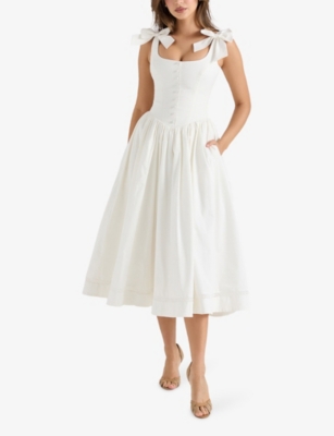 HOUSE OF CB: Lillia Bow-Detail Stretch-Cotton Midi Dress