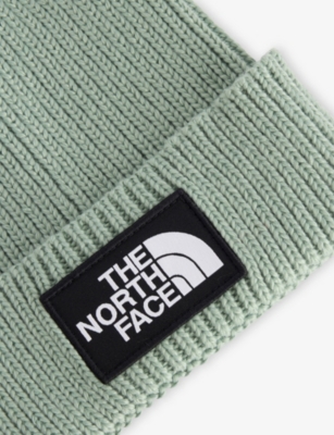 The North Face Slate Moss Kids' Tnf Box-logo Knitted Beanie Hat In Green